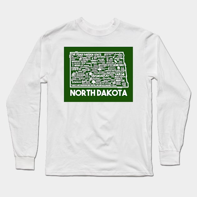 North Dakota Map Long Sleeve T-Shirt by fiberandgloss